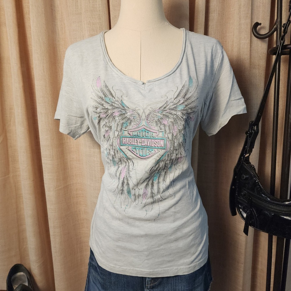 Harley-Davidson T-Shirt Womens Large Gray Wings Graphic Barnett El Paso TX Tee